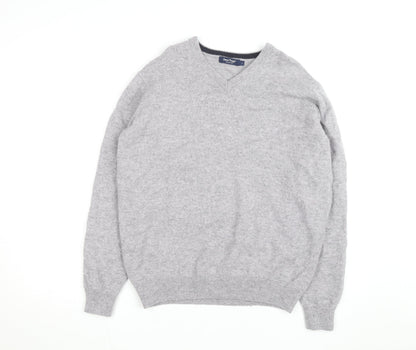 James Pringle Men's Grey Wool V-Neck Jumper Size L Classic Knit