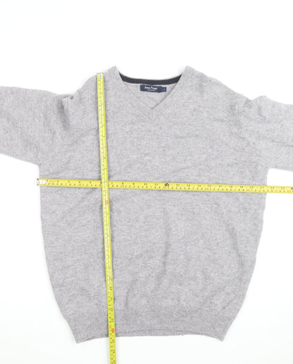 James Pringle Men's Grey Wool V-Neck Jumper Size L Classic Knit