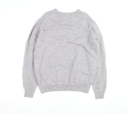 James Pringle Men's Grey Wool V-Neck Jumper Size L Classic Knit