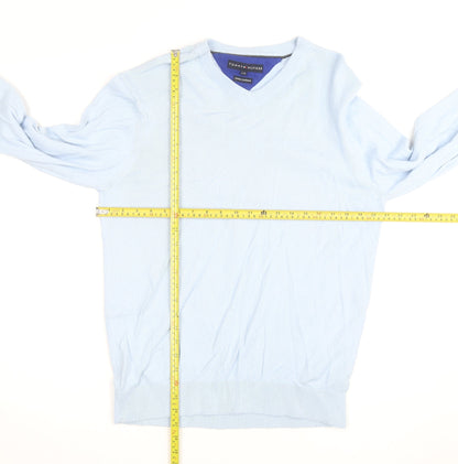 Tommy Hilfiger Men’s Blue Cotton Cashmere V-Neck Jumper Size L