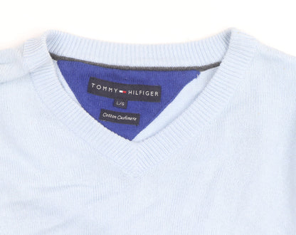 Tommy Hilfiger Men’s Blue Cotton Cashmere V-Neck Jumper Size L