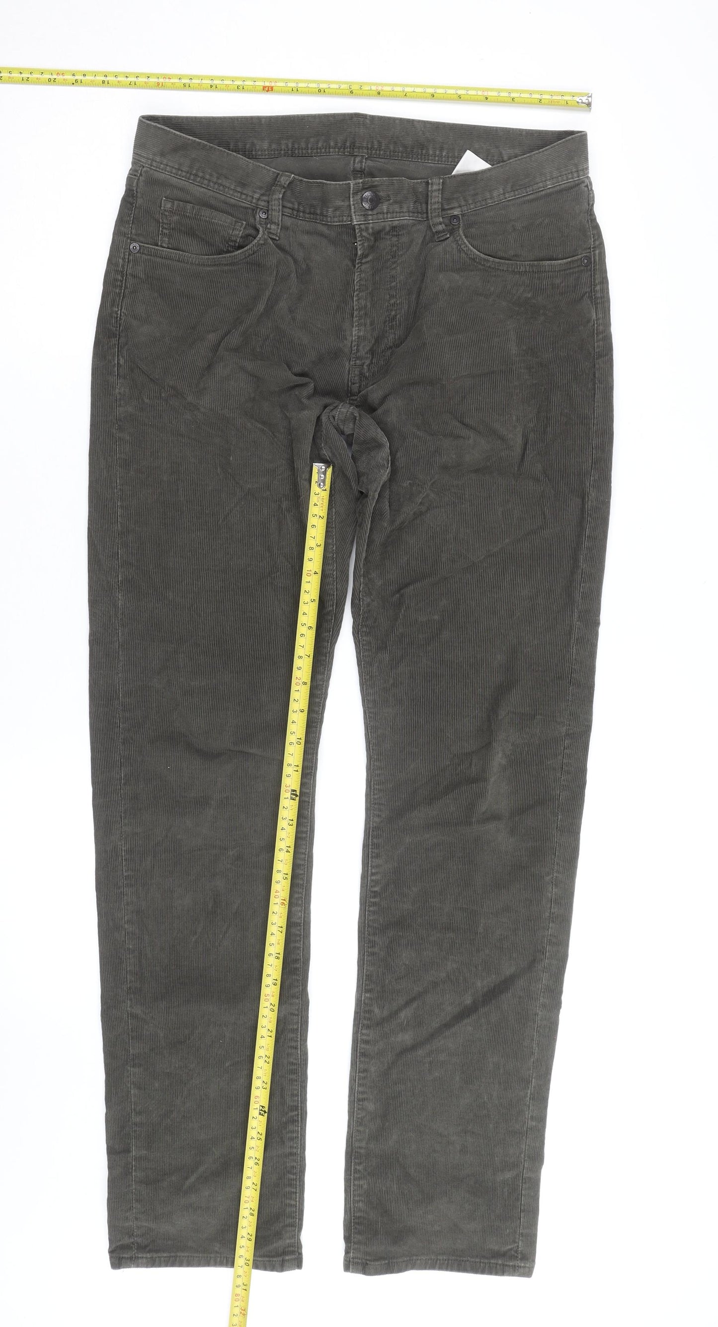 Uniqlo Men's Grey Corduroy Straight Jeans Size M Regular Fit