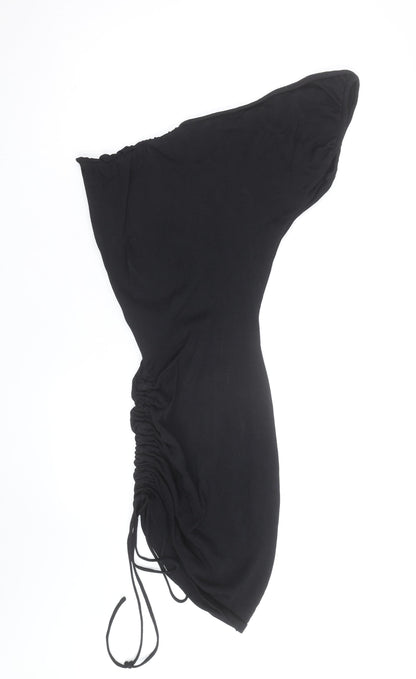 Wander Doll Women’s Black XS One Shoulder Ruched Bodycon Dress