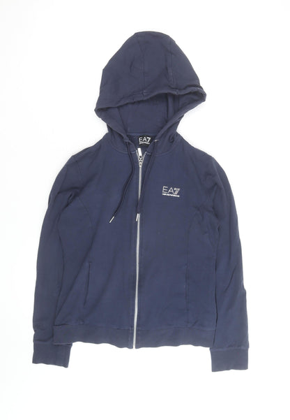 Emporio Armani EA7 Men's Blue Full Zip Hoodie Size M Rhinestone Logo