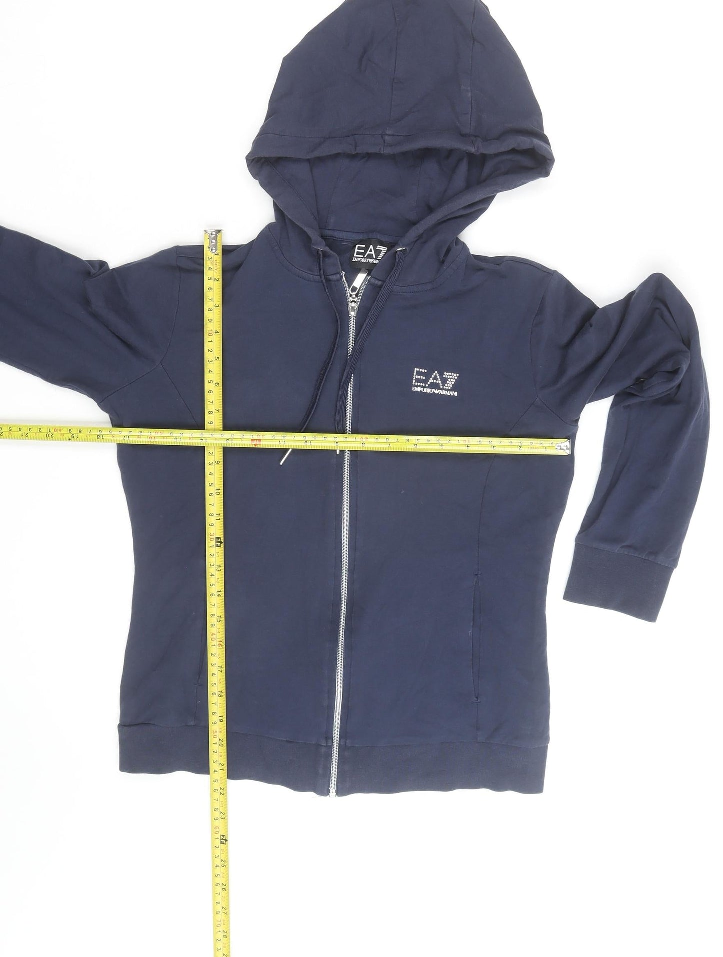 Emporio Armani EA7 Men's Blue Full Zip Hoodie Size M Rhinestone Logo