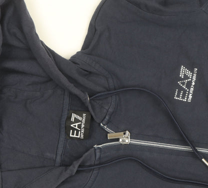 Emporio Armani EA7 Men's Blue Full Zip Hoodie Size M Rhinestone Logo