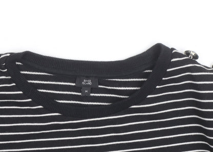 River Island Women's Black Striped Crew Neck Jumper Size M