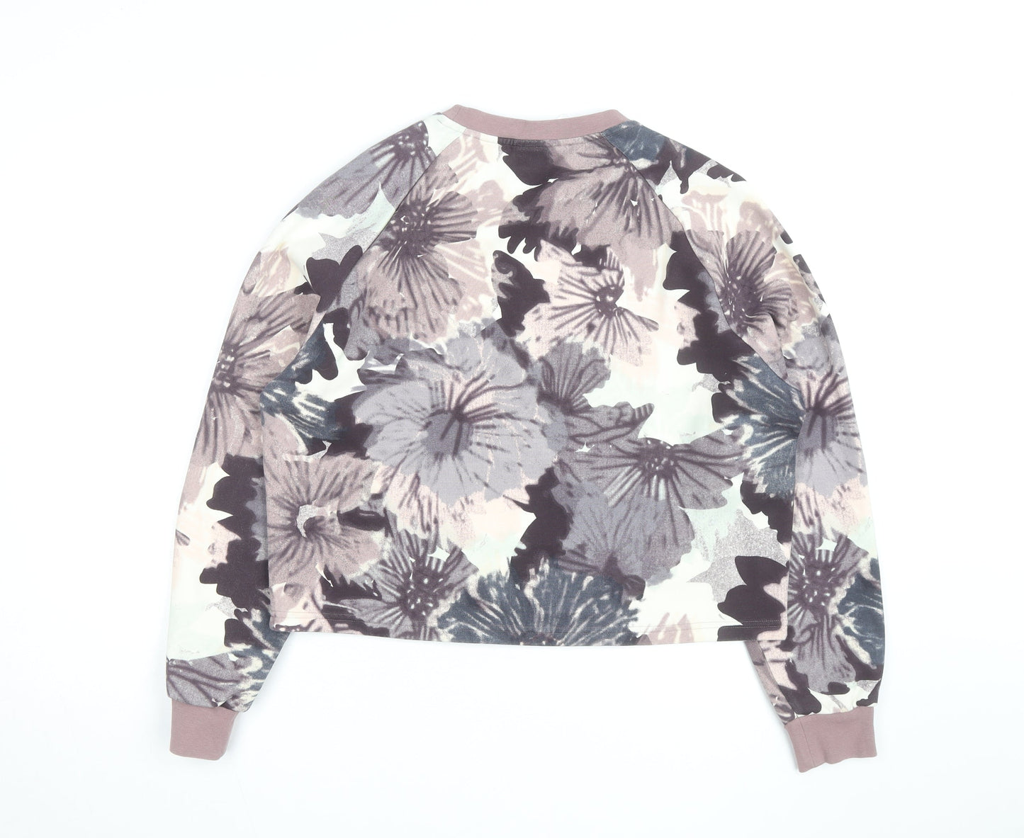Adidas Women Beige Floral Print Crew Neck Pullover Sweatshirt Size 10