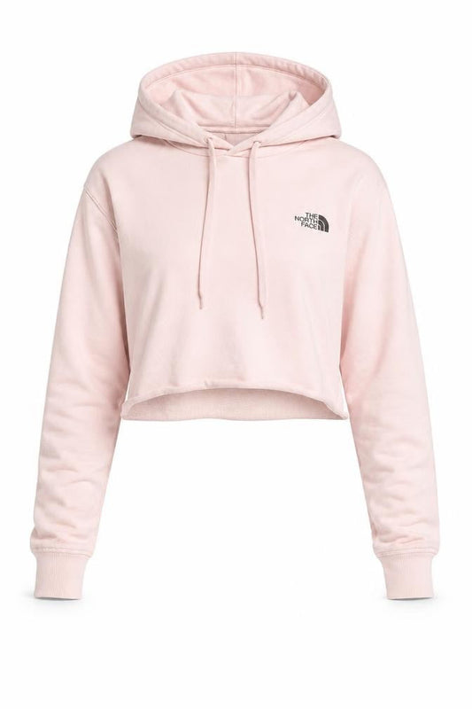 Front view of The North Face unisex pink graphic pullover hoodie, size M