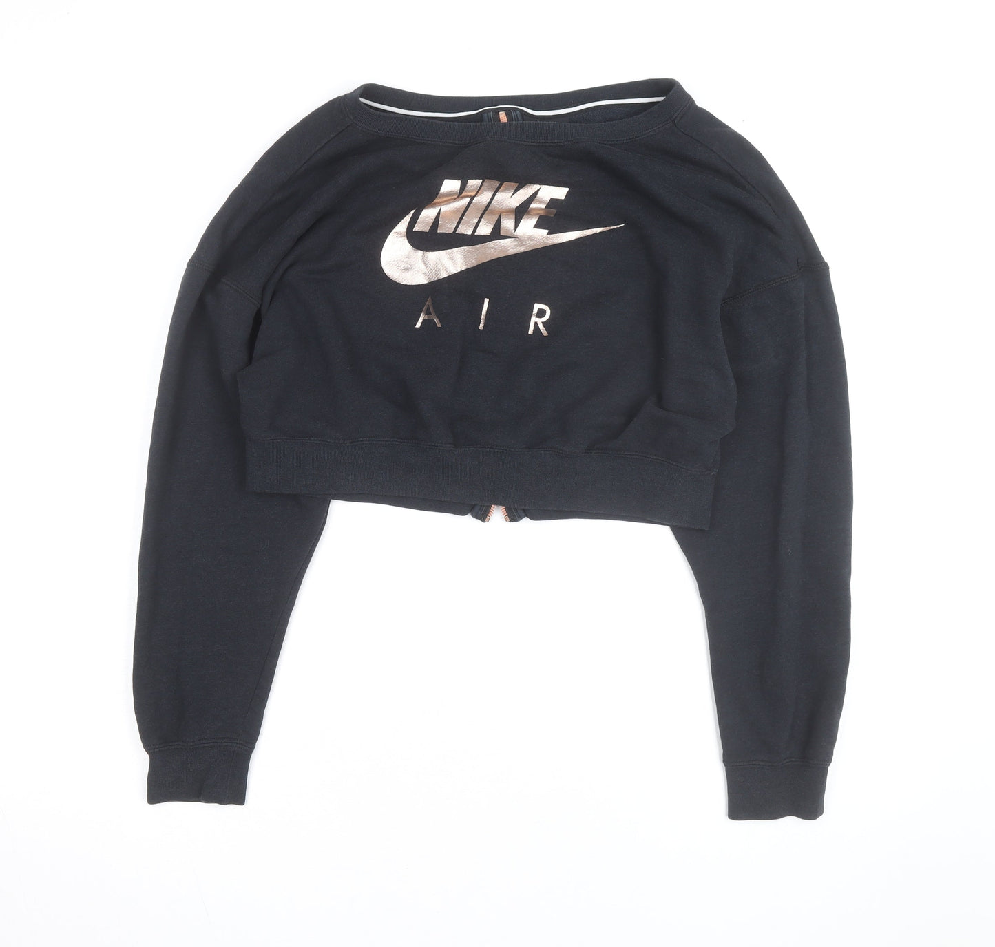 Nike Women Black XS Cropped Sweatshirt Zip Back Logo Pullover