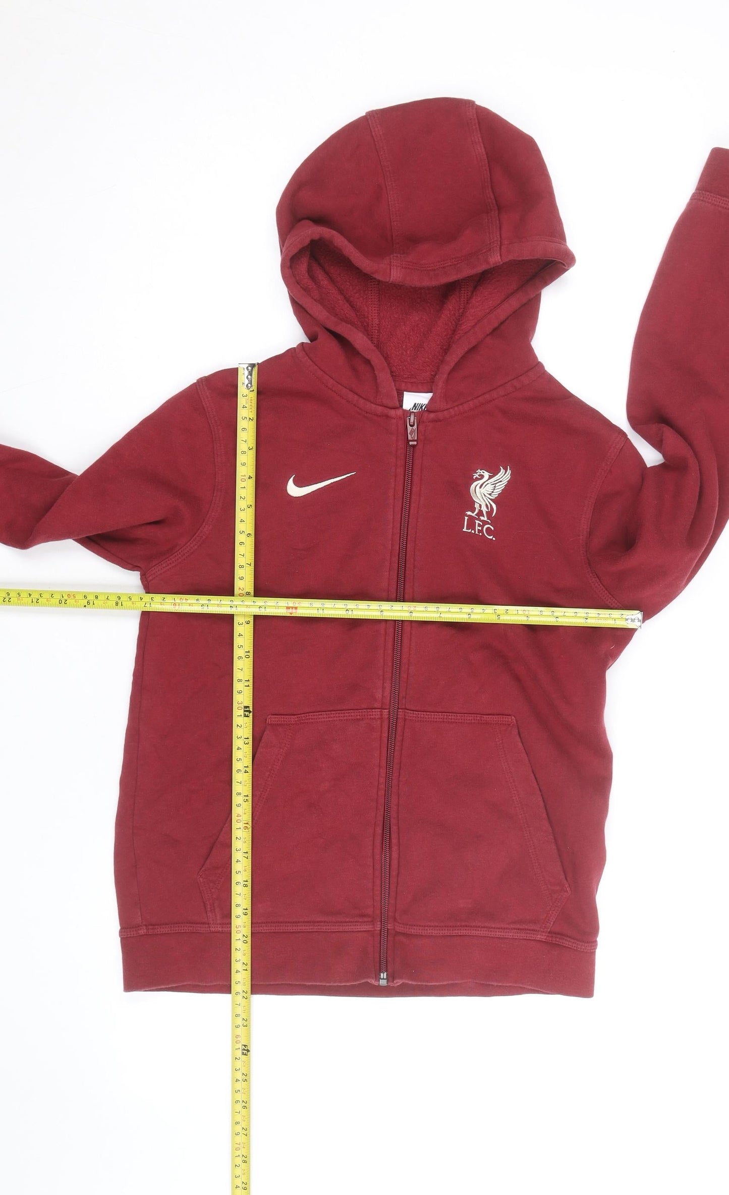Nike Boys Red Full Zip Hoodie Liverpool FC Logo Size 10-11 Years