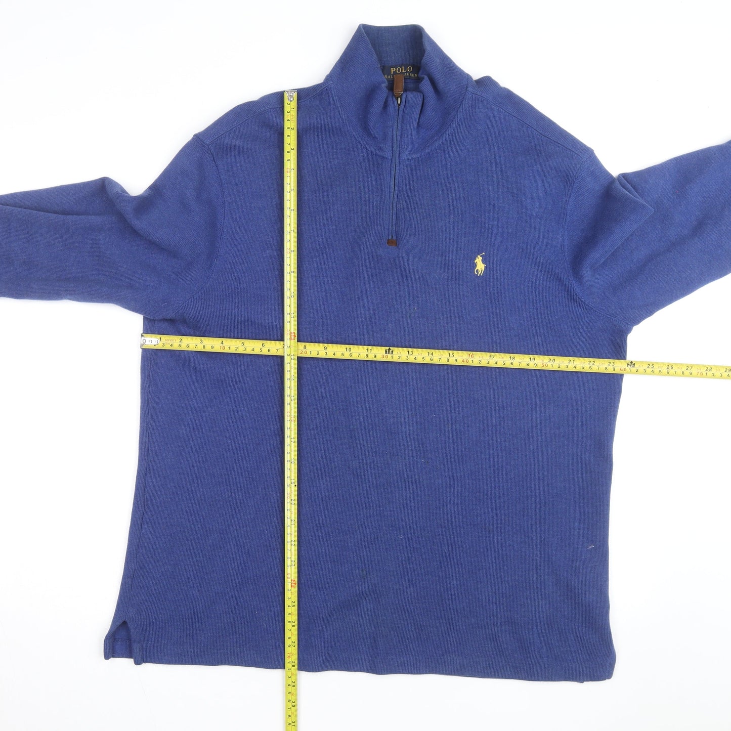 Polo Ralph Lauren Men's Blue 1/4 Zip Cotton Jumper Size L