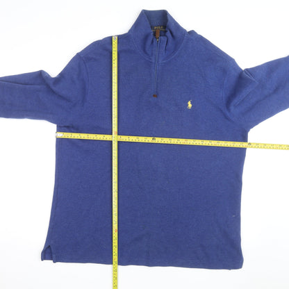 Polo Ralph Lauren Men's Blue 1/4 Zip Cotton Jumper Size L