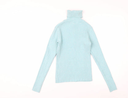 GAP Women’s Blue Ribbed Roll Neck Long Sleeve Stretch Top Size S