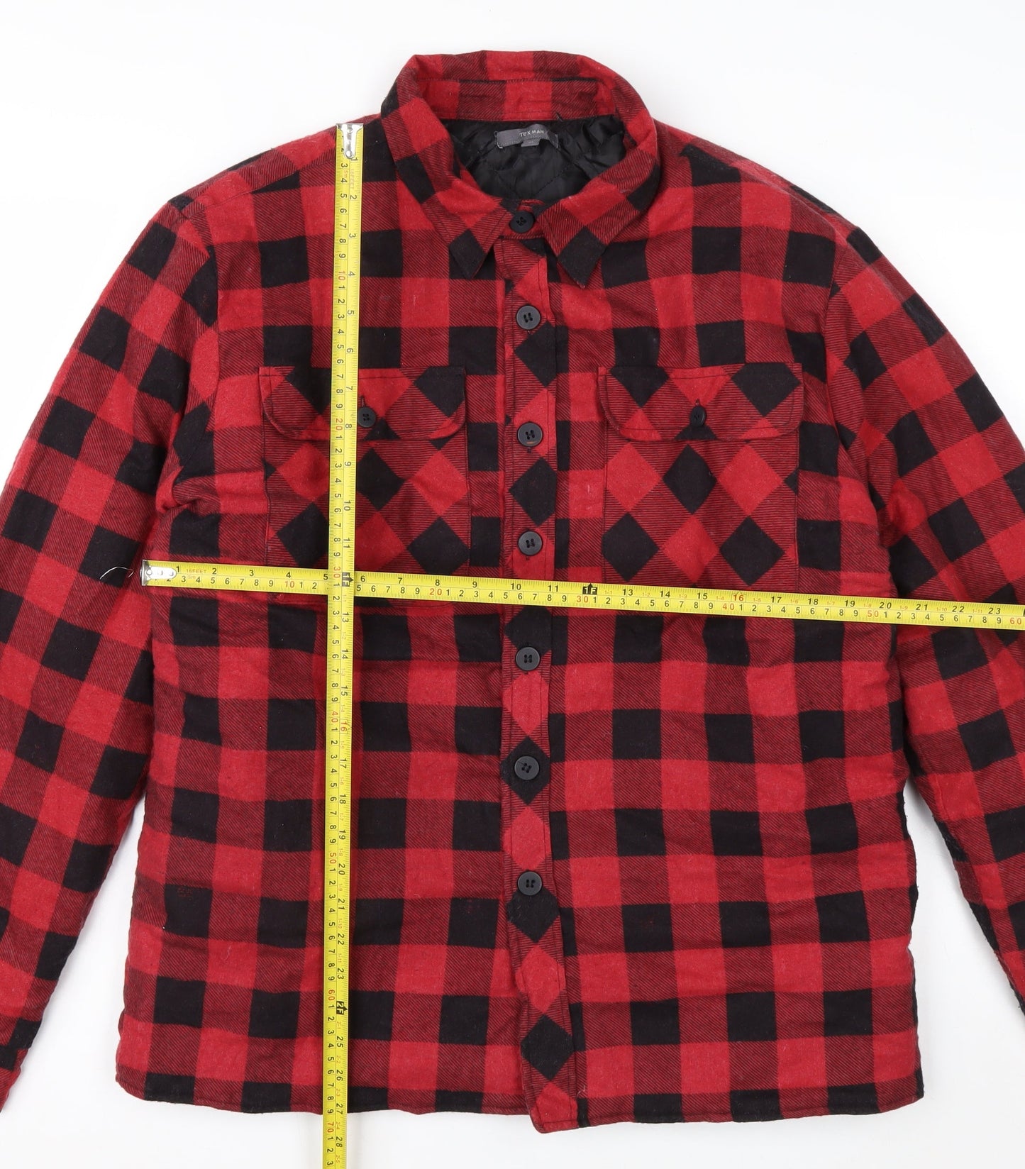 TeX Mens Red Black Check Flannel Puffer Jacket 5XL Cotton Lined