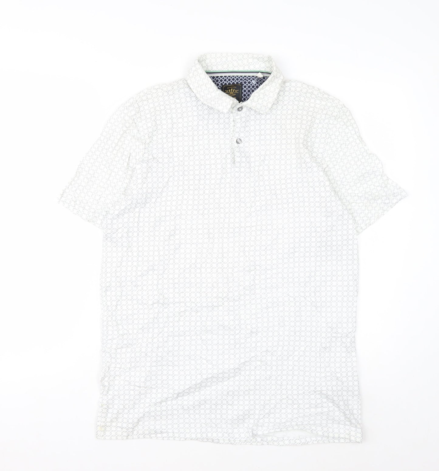 Next Men's White Geometric Cotton Polo Shirt Size M