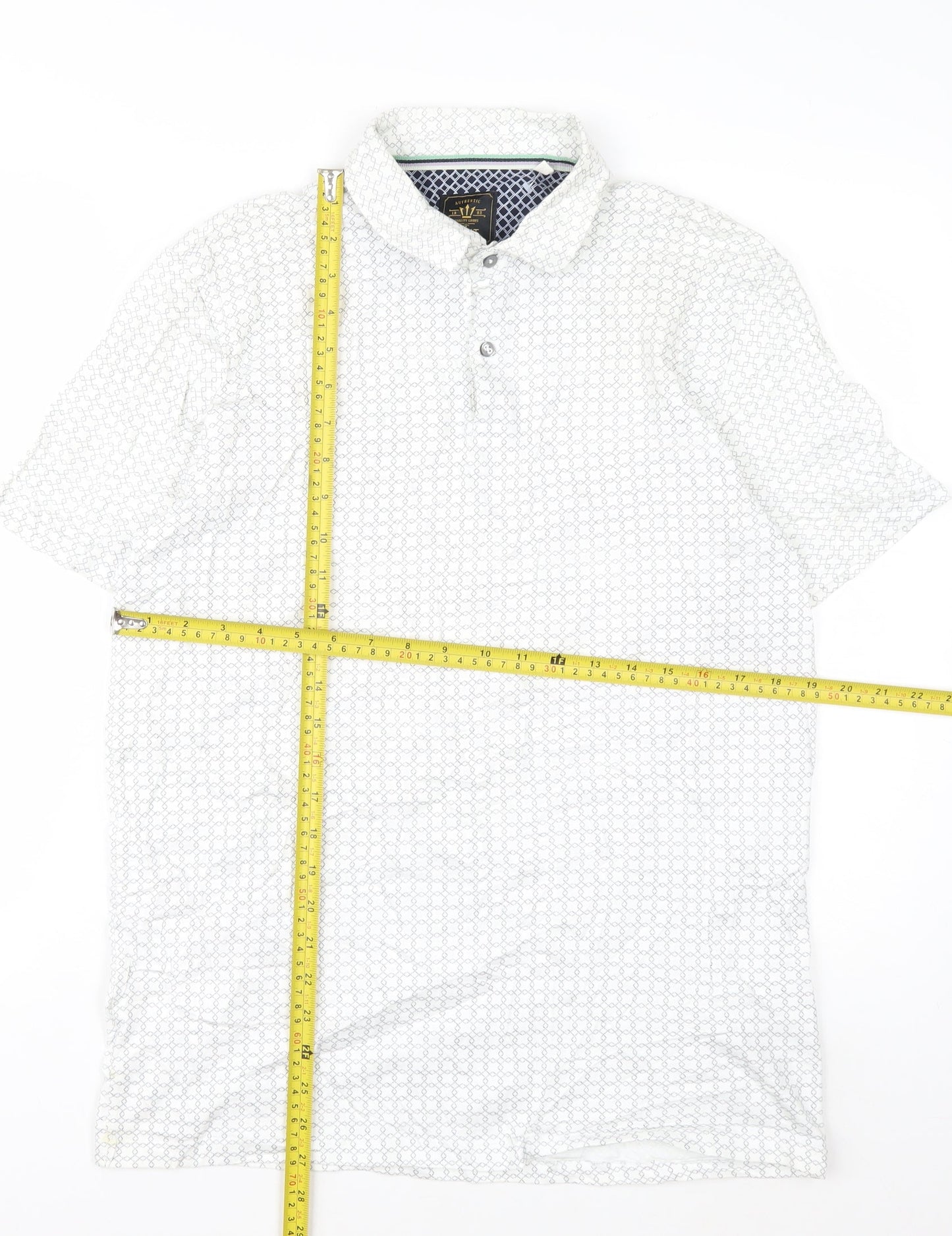 Next Men's White Geometric Cotton Polo Shirt Size M