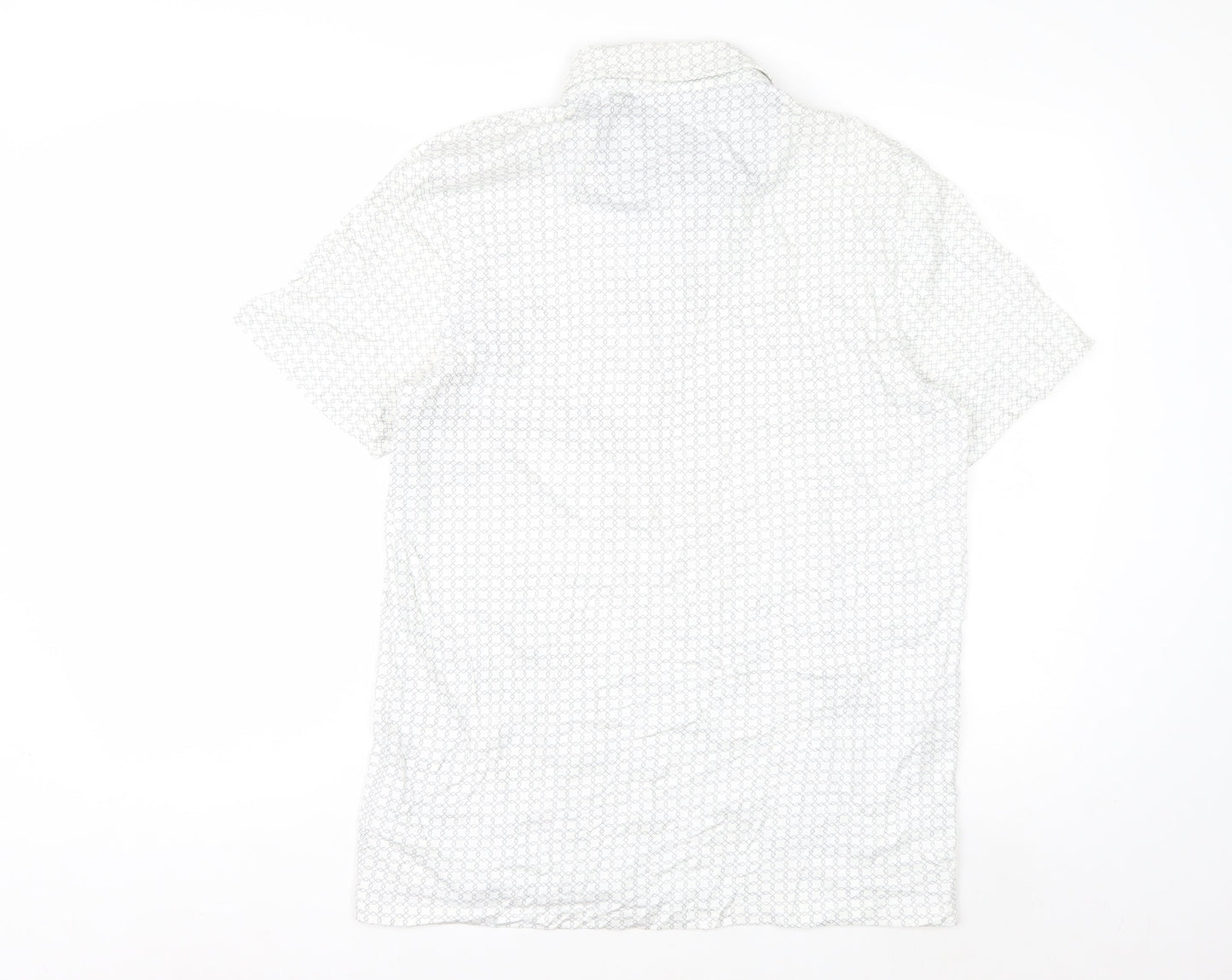 Next Men's White Geometric Cotton Polo Shirt Size M