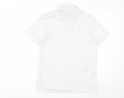 Next Men's White Geometric Cotton Polo Shirt Size M