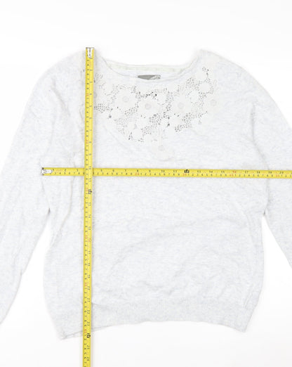 RJR John Rocha Women Grey Size 16 Crew Neck Cashmere Blend Jumper