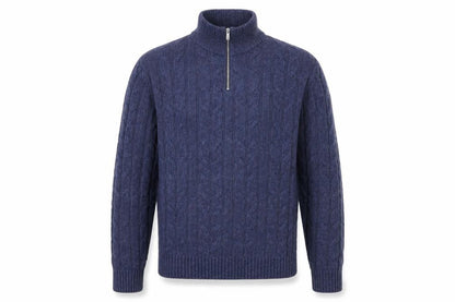 Next Men's Blue Cable Knit Half Zip Wool Blend Jumper M