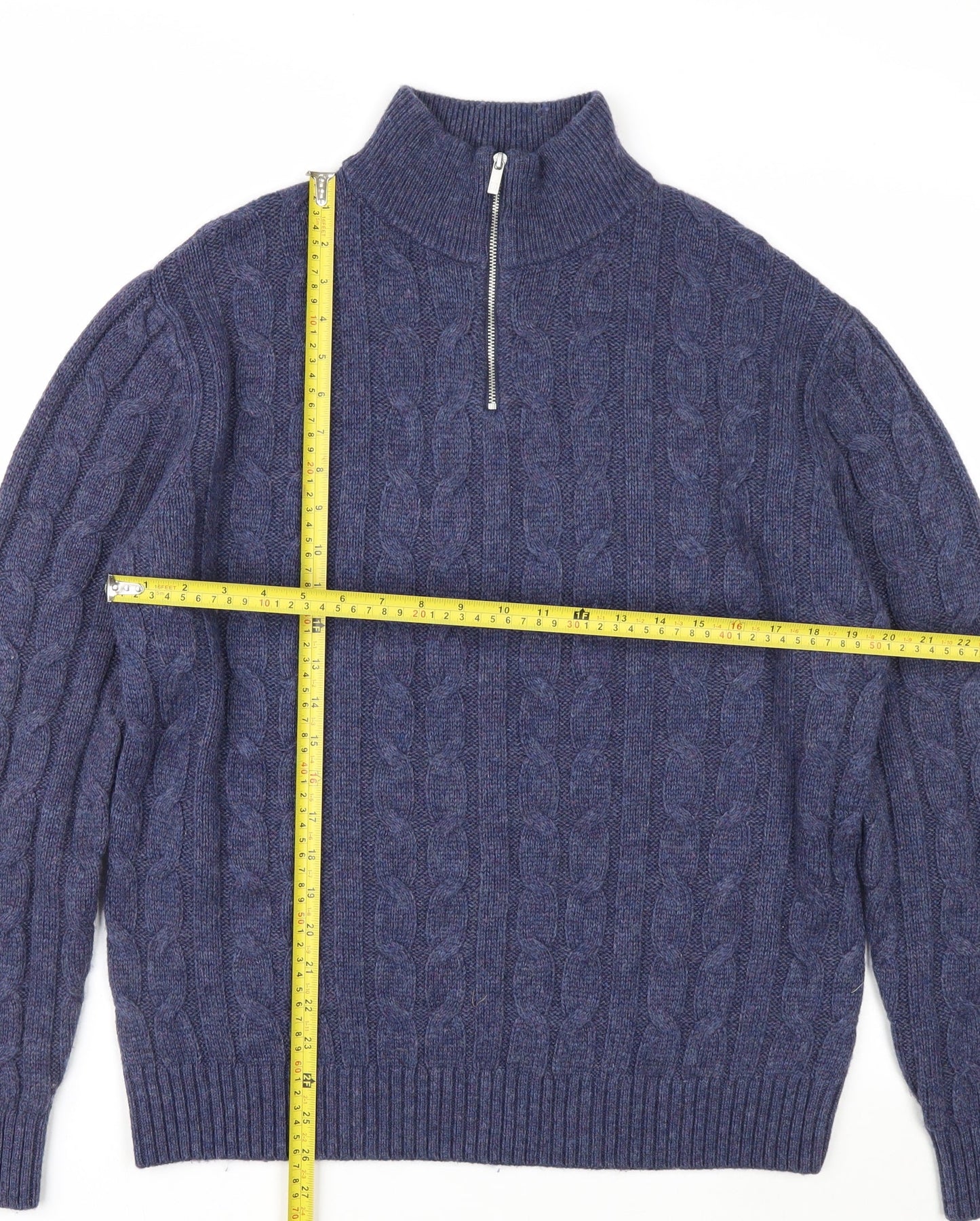 Next Men's Blue Cable Knit Half Zip Wool Blend Jumper M