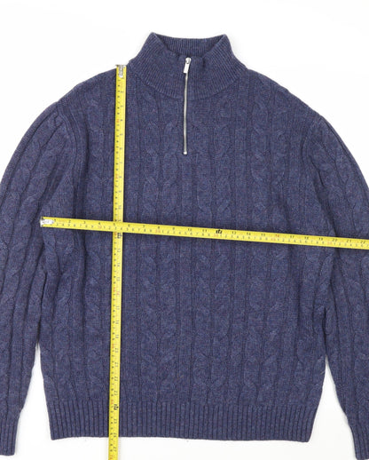 Next Men's Blue Cable Knit Half Zip Wool Blend Jumper M