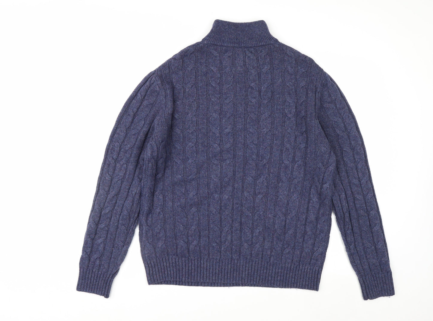 Next Men's Blue Cable Knit Half Zip Wool Blend Jumper M