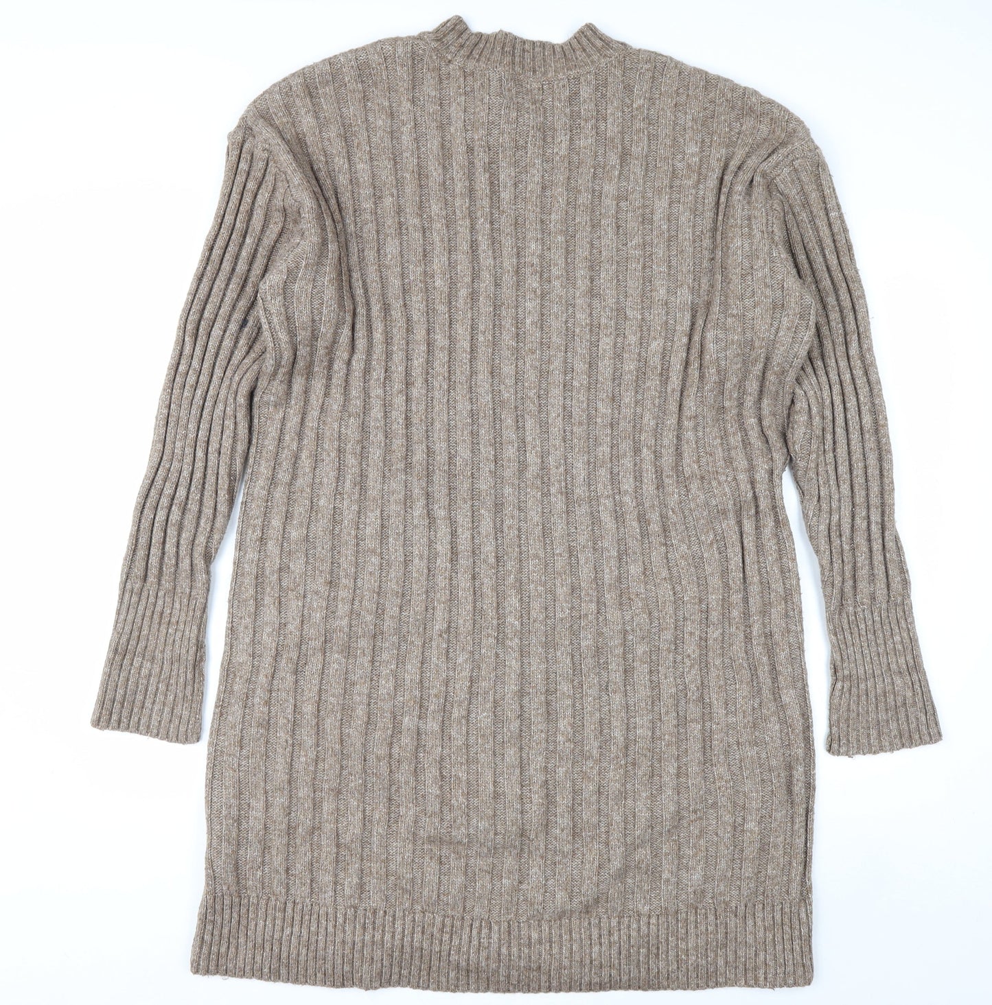 H&M Women Beige Knit Jumper Dress Size 12 Long Sleeve Crew Neck