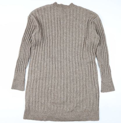 H&M Women Beige Knit Jumper Dress Size 12 Long Sleeve Crew Neck