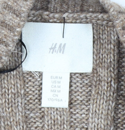 H&M Women Beige Knit Jumper Dress Size 12 Long Sleeve Crew Neck