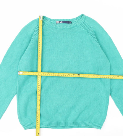 Isle Womens Green Cotton Crew Neck Long Sleeve Jumper M 14-16