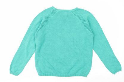 Isle Womens Green Cotton Crew Neck Long Sleeve Jumper M 14-16