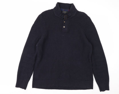 Ted Baker Men's Blue XL Chunky-Knit Collared Henley Jumper