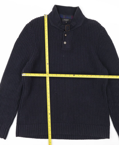 Ted Baker Men's Blue XL Chunky-Knit Collared Henley Jumper