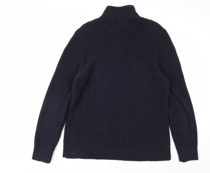 Ted Baker Men's Blue XL Chunky-Knit Collared Henley Jumper