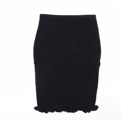 Max Studio Women’s Black Knit Pencil Skirt Size S Ruffle Hem Stretch
