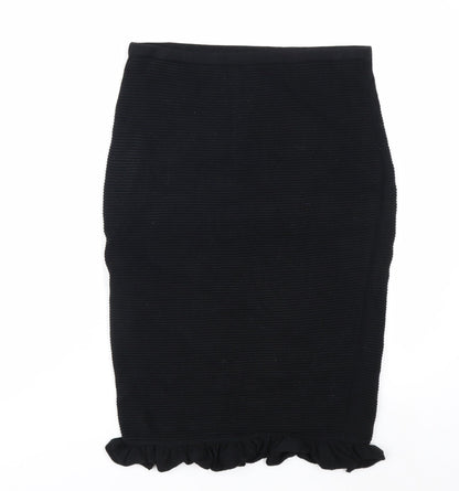 Max Studio Women’s Black Knit Pencil Skirt Size S Ruffle Hem Stretch