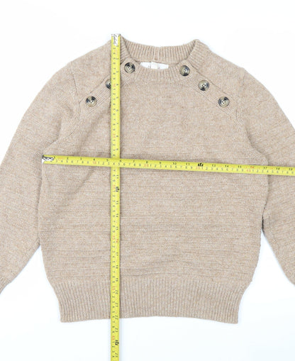 Marks and Spencer Women Beige Crew Neck Button Detail Jumper Size 10