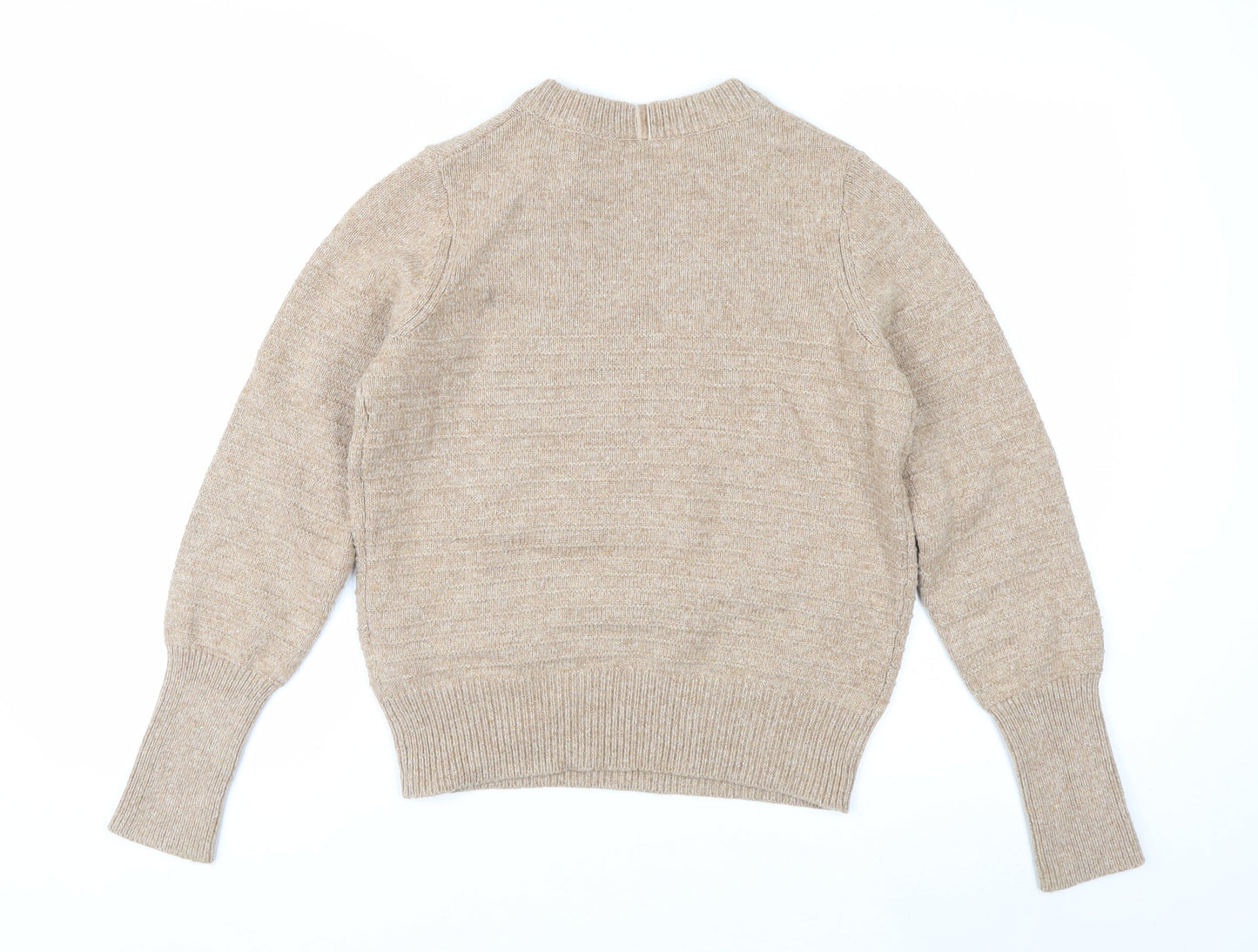 Marks and Spencer Women Beige Crew Neck Button Detail Jumper Size 10
