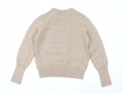Marks and Spencer Women Beige Crew Neck Button Detail Jumper Size 10