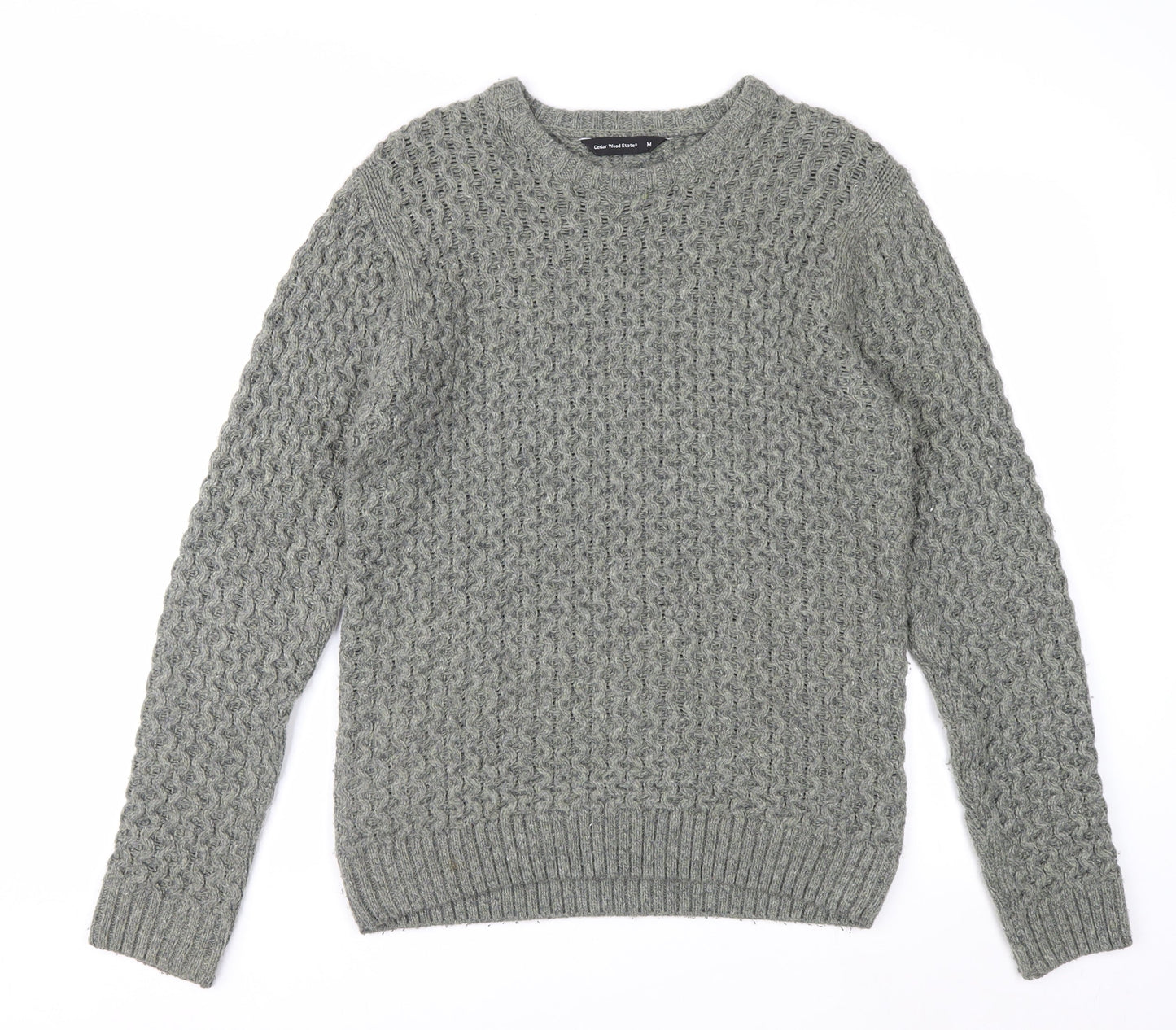 Cedarwood State Men's Grey Cable-Knit Crew Neck Jumper M