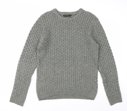 Cedarwood State Men's Grey Cable-Knit Crew Neck Jumper M