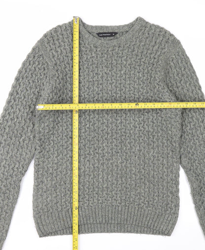 Cedarwood State Men's Grey Cable-Knit Crew Neck Jumper M