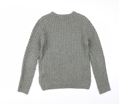 Cedarwood State Men's Grey Cable-Knit Crew Neck Jumper M