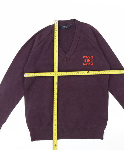 Stevensons Men's Purple V-Neck Cotton Blend Jumper M