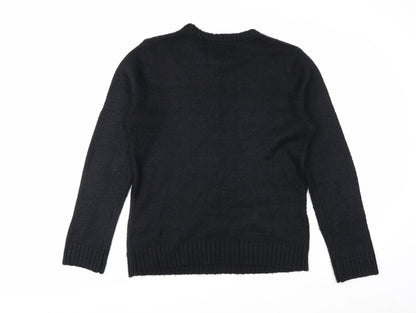 Cotton Traders Women's Black Acrylic Knit Crew Neck Jumper Size 14/16