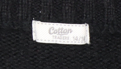Cotton Traders Women's Black Acrylic Knit Crew Neck Jumper Size 14/16