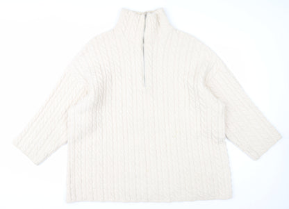 H&M Mens Ivory Wool Blend Cable Knit Half Zip Jumper M