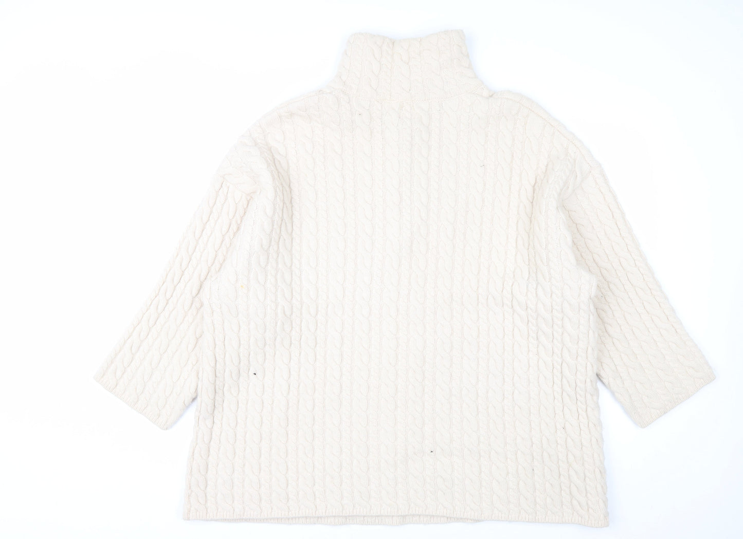 H&M Mens Ivory Wool Blend Cable Knit Half Zip Jumper M